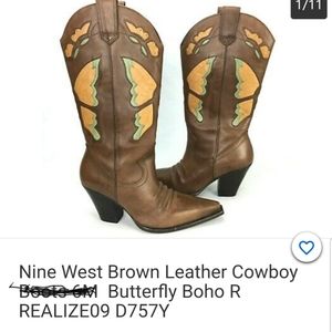 9 West Brown Leather Butterfly Boot